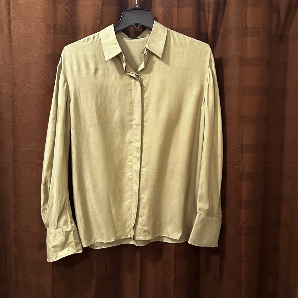 Eve And Max Designer Olive Green Button Down Blouse Size Medium